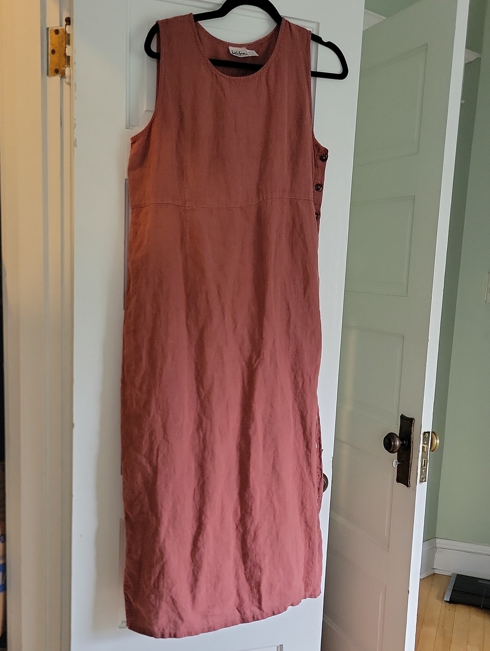 Kiko Mauve Pink Linen Sleeveless Tank Shift Dress with Side Buttons - L